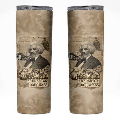 Frederick Douglass Skinny Tumbler Sepia Newspaper Collage Civil Rights March Historic Quote Design - African Pride