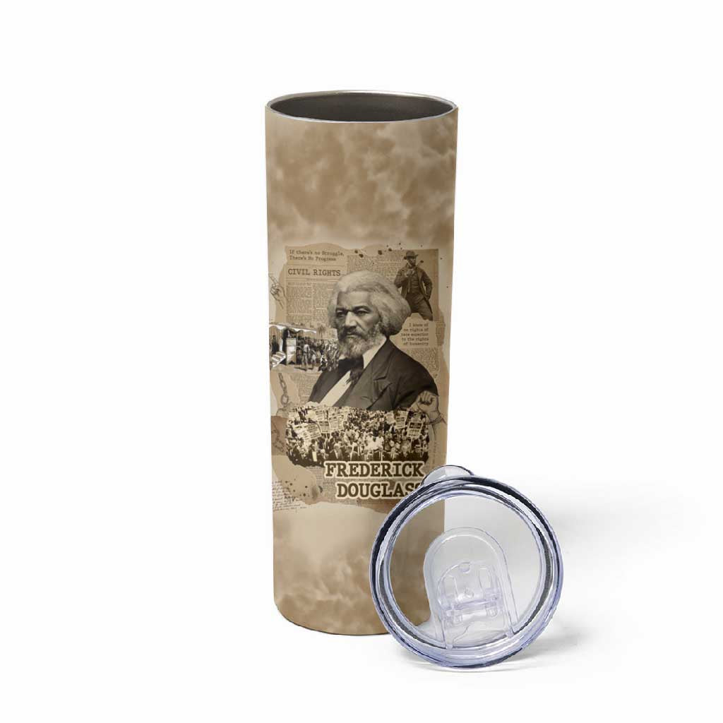 Frederick Douglass Skinny Tumbler Sepia Newspaper Collage Civil Rights March Historic Quote Design - African Pride
