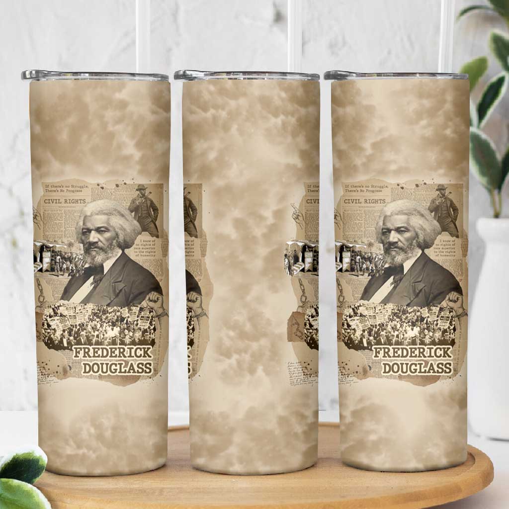 Frederick Douglass Skinny Tumbler Sepia Newspaper Collage Civil Rights March Historic Quote Design - African Pride