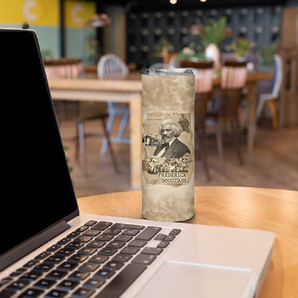Frederick Douglass Skinny Tumbler Sepia Newspaper Collage Civil Rights March Historic Quote Design - African Pride