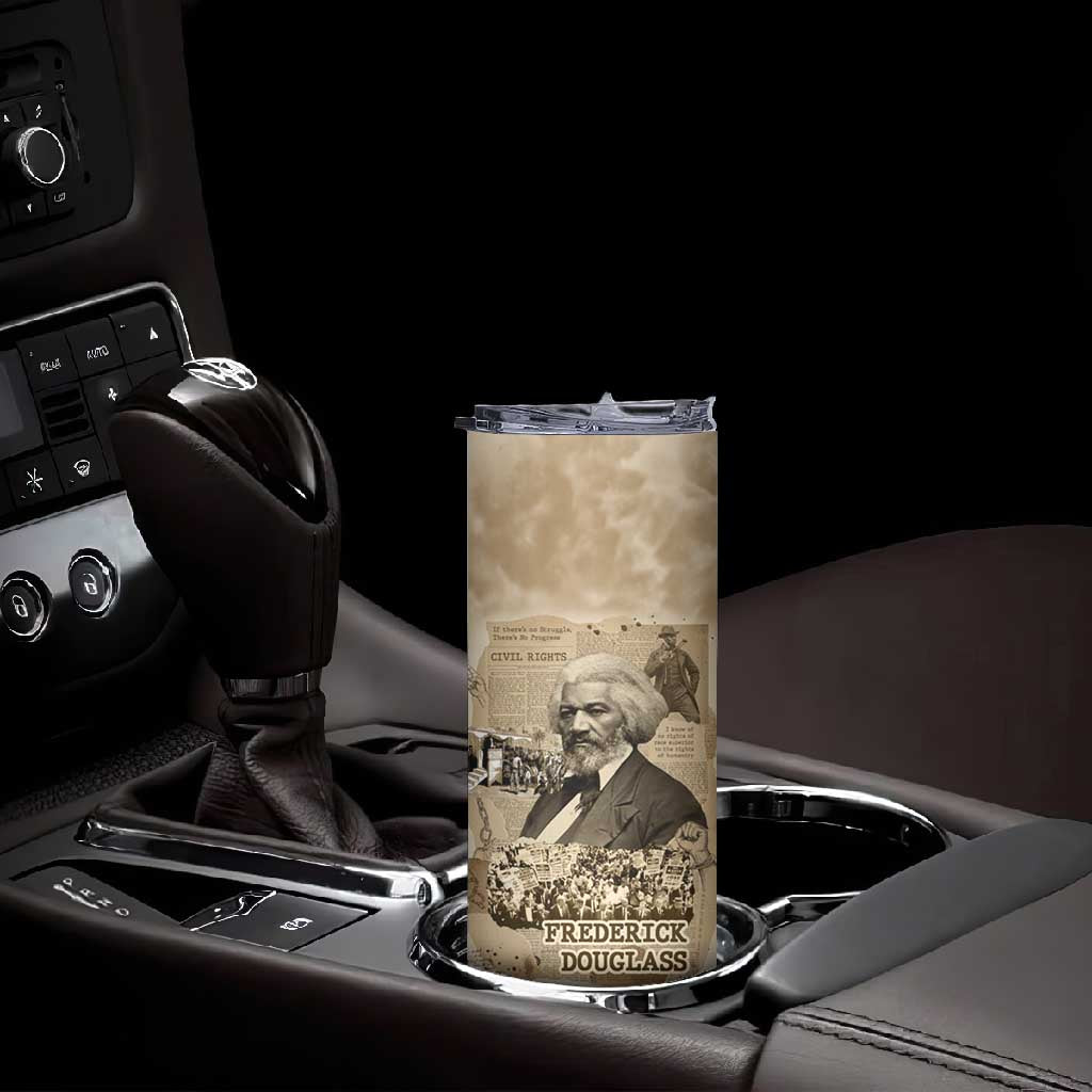 Frederick Douglass Skinny Tumbler Sepia Newspaper Collage Civil Rights March Historic Quote Design - African Pride