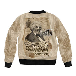 Frederick Douglass Sleeve Zip Bomber Jacket Sepia Newspaper Collage Civil Rights March Historic Quote Design - African Pride