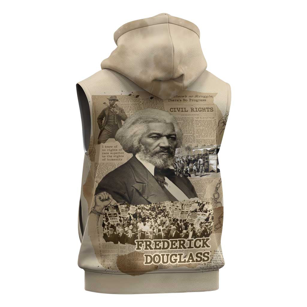 Frederick Douglass Sleeveless Hoodie Sepia Newspaper Collage Civil Rights March Historic Quote Design - African Pride