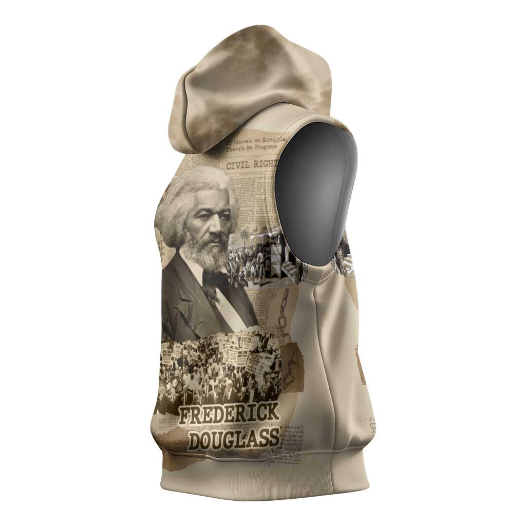 Frederick Douglass Sleeveless Hoodie Sepia Newspaper Collage Civil Rights March Historic Quote Design - African Pride