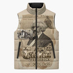 Frederick Douglass Sleeveless Puffer Jacket Sepia Newspaper Collage Civil Rights March Historic Quote Design - African Pride