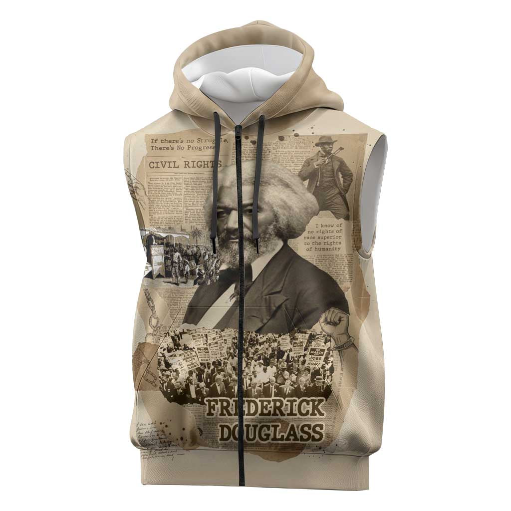 Frederick Douglass Sleeveless Zip Hoodie Sepia Newspaper Collage Civil Rights March Historic Quote Design - African Pride