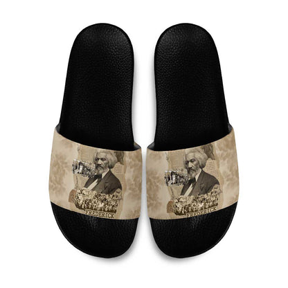 Frederick Douglass Slide Sandals Sepia Newspaper Collage Civil Rights March Historic Quote Design - African Pride