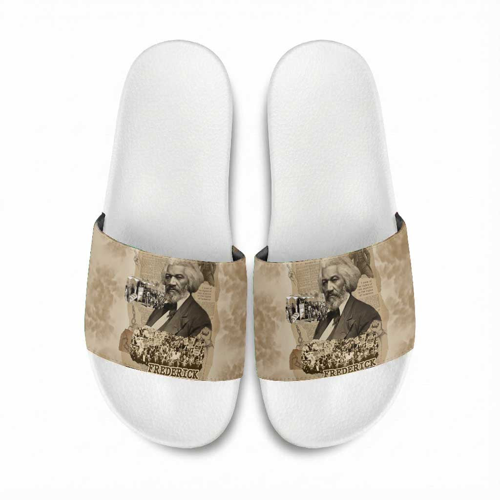 Frederick Douglass Slide Sandals Sepia Newspaper Collage Civil Rights March Historic Quote Design - African Pride