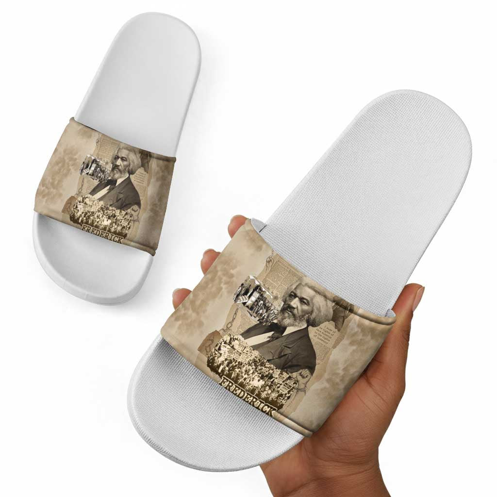 Frederick Douglass Slide Sandals Sepia Newspaper Collage Civil Rights March Historic Quote Design - African Pride