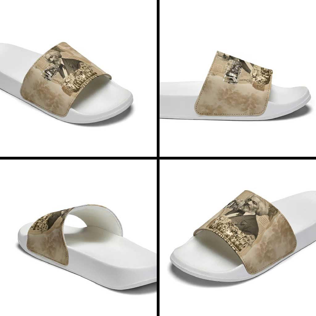 Frederick Douglass Slide Sandals Sepia Newspaper Collage Civil Rights March Historic Quote Design - African Pride