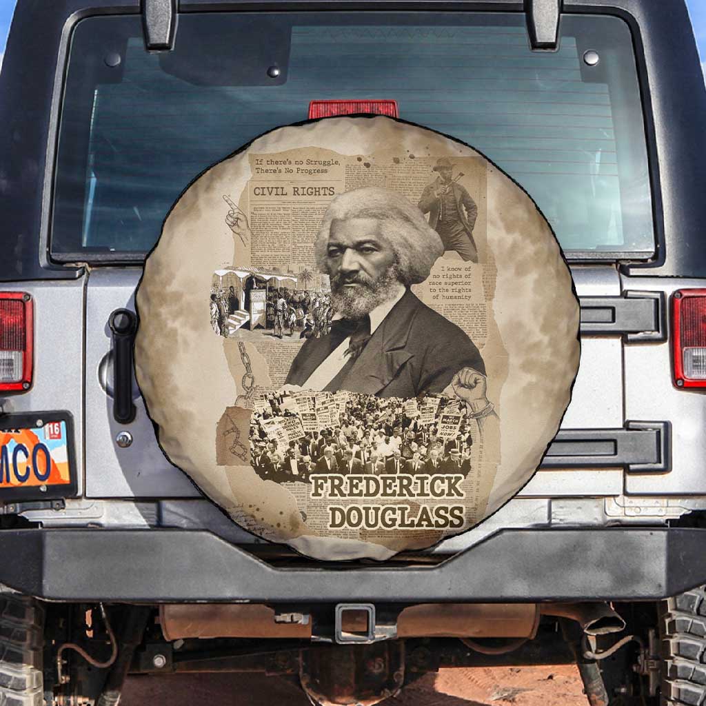 Frederick Douglass Spare Tire Cover Sepia Newspaper Collage Civil Rights March Historic Quote Design - African Pride