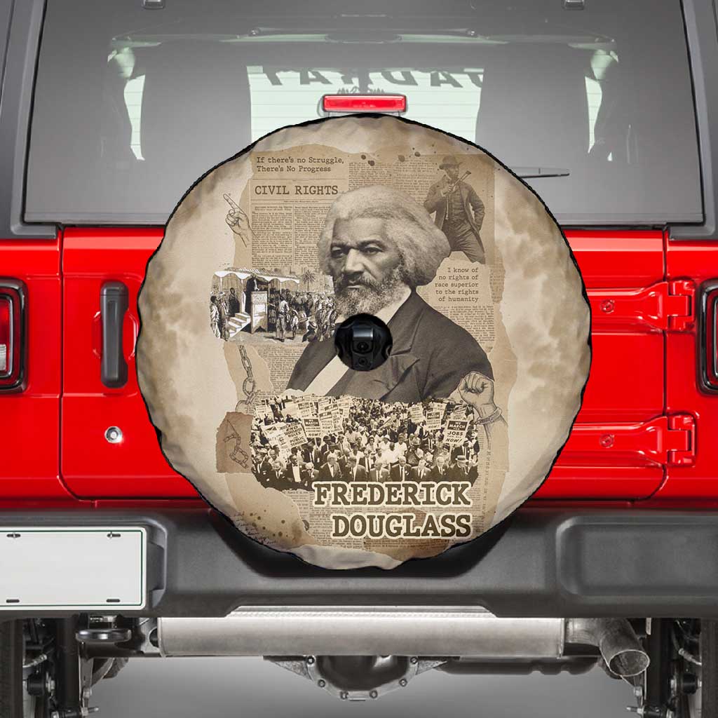 Frederick Douglass Spare Tire Cover Sepia Newspaper Collage Civil Rights March Historic Quote Design - African Pride
