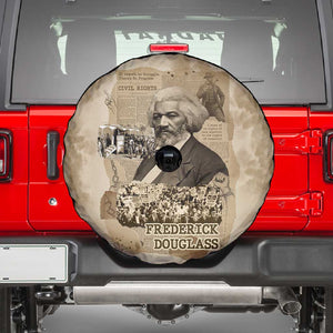 Frederick Douglass Spare Tire Cover Sepia Newspaper Collage Civil Rights March Historic Quote Design - African Pride