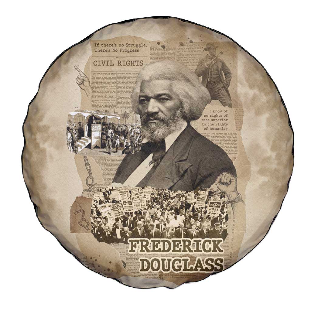Frederick Douglass Spare Tire Cover Sepia Newspaper Collage Civil Rights March Historic Quote Design - African Pride