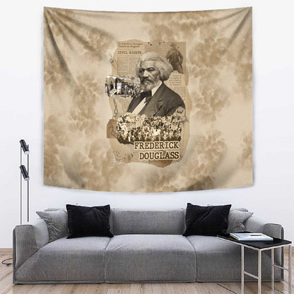 Frederick Douglass Tapestry Sepia Newspaper Collage Civil Rights March Historic Quote Design - African Pride