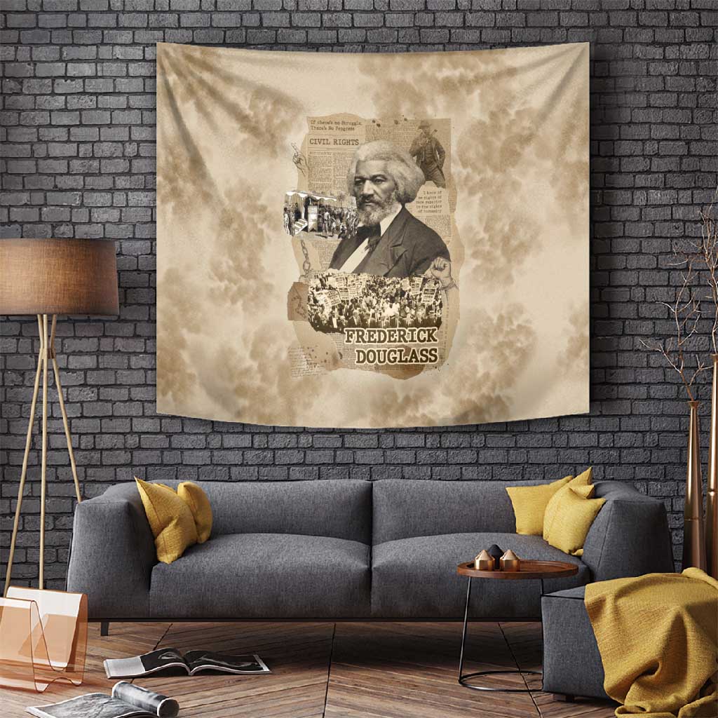 Frederick Douglass Tapestry Sepia Newspaper Collage Civil Rights March Historic Quote Design - African Pride