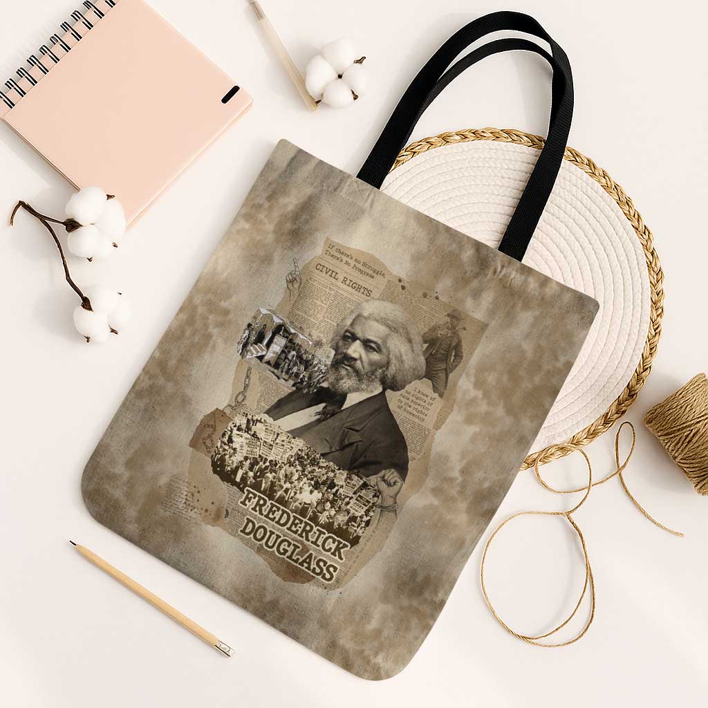 Frederick Douglass Tote Bag Sepia Newspaper Collage Civil Rights March Historic Quote Design - African Pride