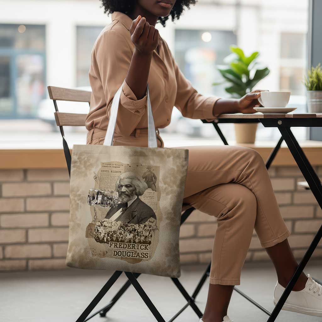 Frederick Douglass Tote Bag Sepia Newspaper Collage Civil Rights March Historic Quote Design - African Pride
