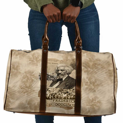 Frederick Douglass Travel Bag Sepia Newspaper Collage Civil Rights March Historic Quote Design - African Pride