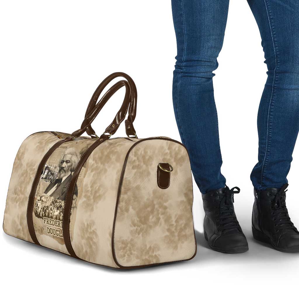 Frederick Douglass Travel Bag Sepia Newspaper Collage Civil Rights March Historic Quote Design - African Pride