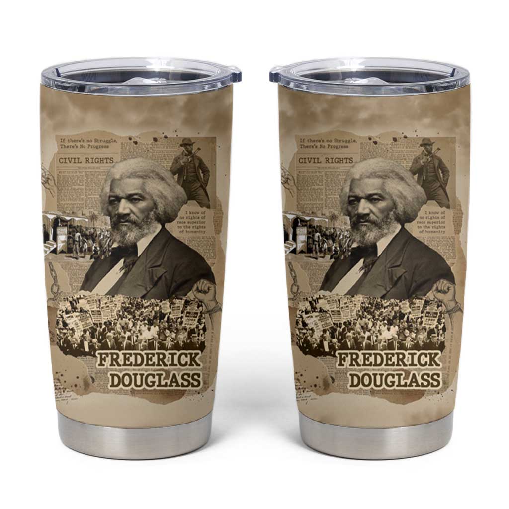 Frederick Douglass Tumbler Cup Sepia Newspaper Collage Civil Rights March Historic Quote Design - African Pride