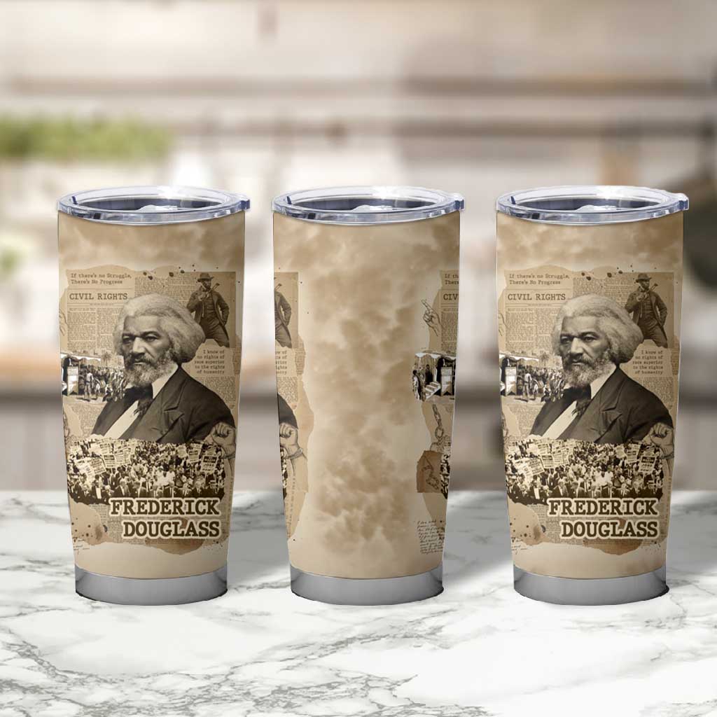 Frederick Douglass Tumbler Cup Sepia Newspaper Collage Civil Rights March Historic Quote Design - African Pride