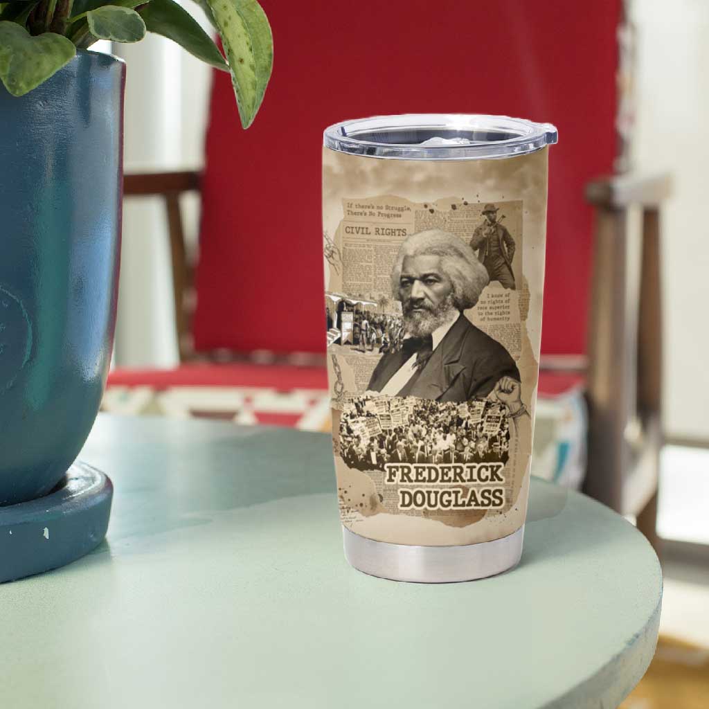 Frederick Douglass Tumbler Cup Sepia Newspaper Collage Civil Rights March Historic Quote Design - African Pride