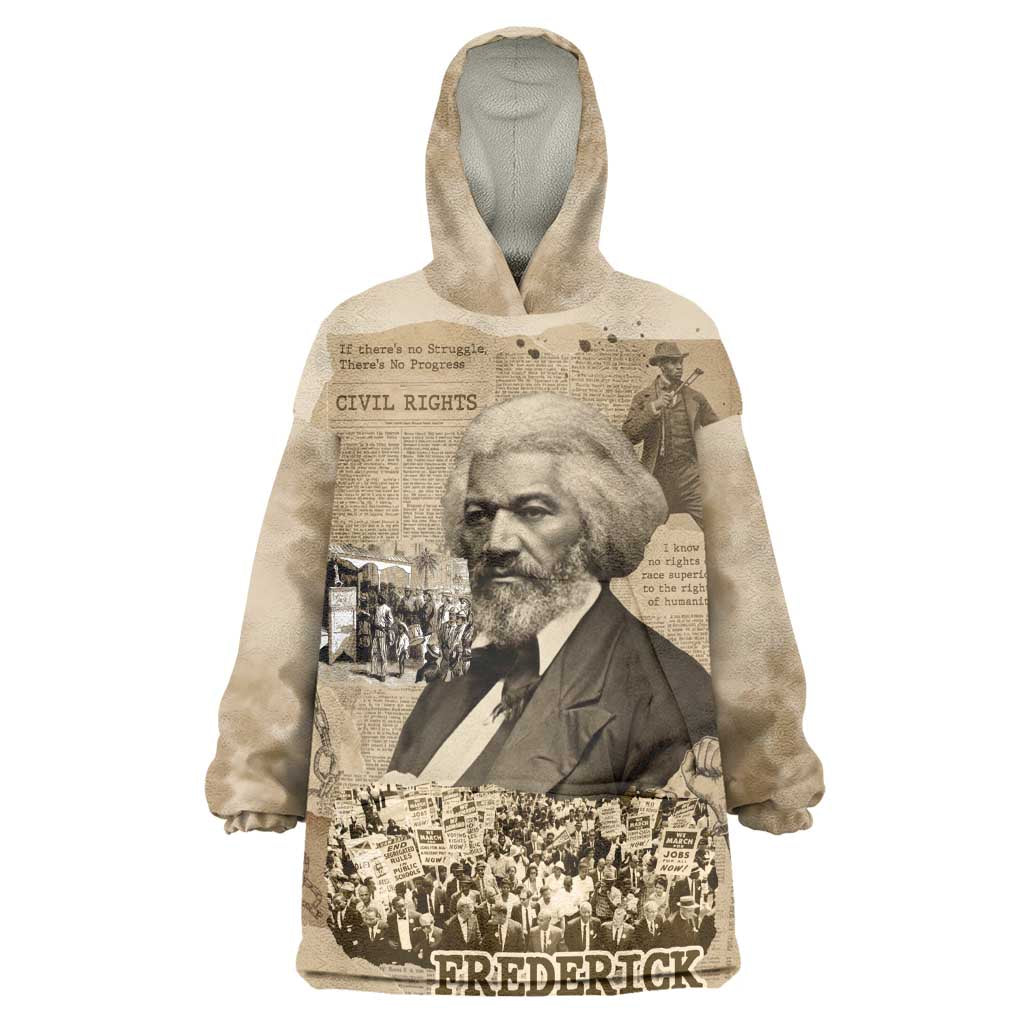 Frederick Douglass Wearable Blanket Hoodie Sepia Newspaper Collage Civil Rights March Historic Quote Design - African Pride
