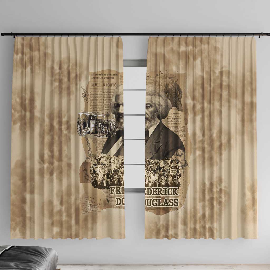 Frederick Douglass Window Curtain Sepia Newspaper Collage Civil Rights March Historic Quote Design - African Pride