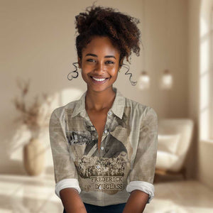 Frederick Douglass Women Casual Shirt Sepia Newspaper Collage Civil Rights March Historic Quote Design - African Pride