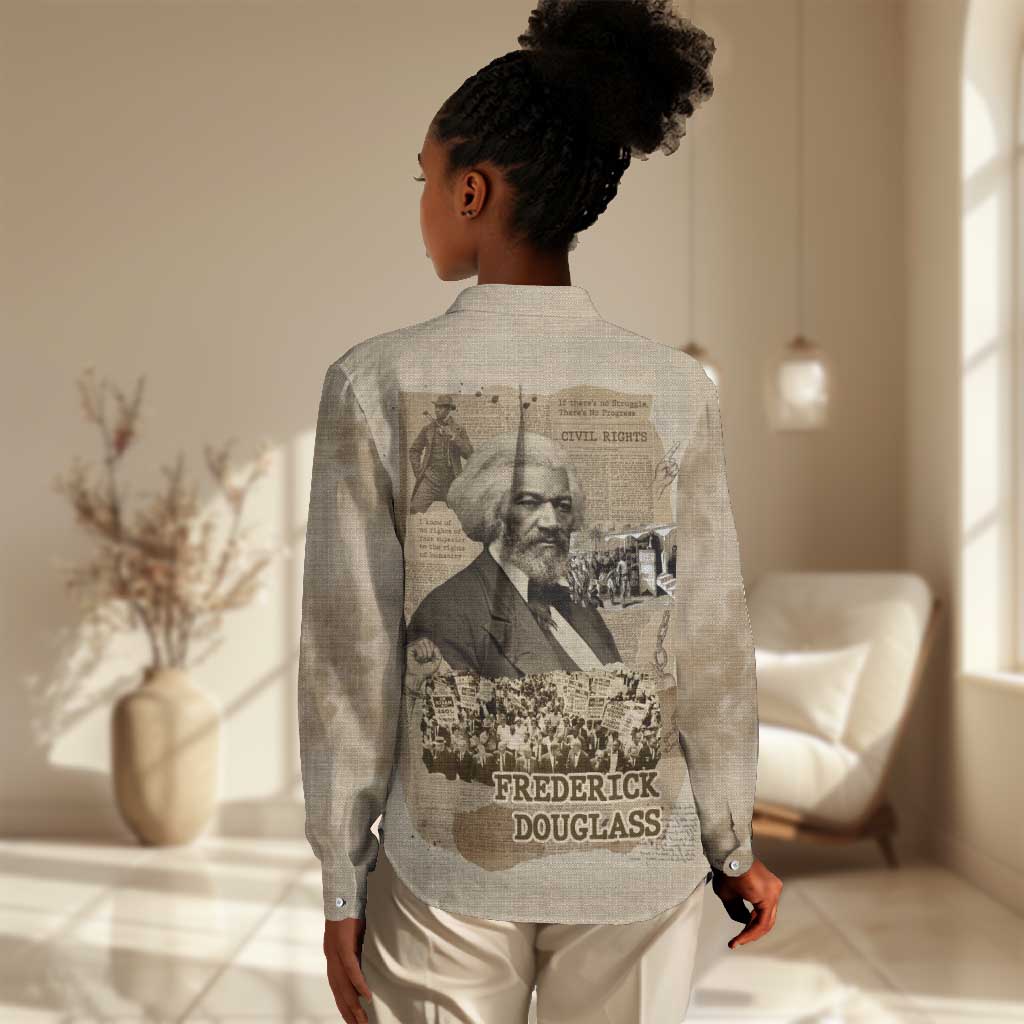Frederick Douglass Women Casual Shirt Sepia Newspaper Collage Civil Rights March Historic Quote Design - African Pride