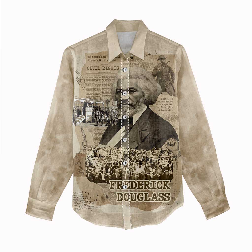 Frederick Douglass Women Casual Shirt Sepia Newspaper Collage Civil Rights March Historic Quote Design - African Pride