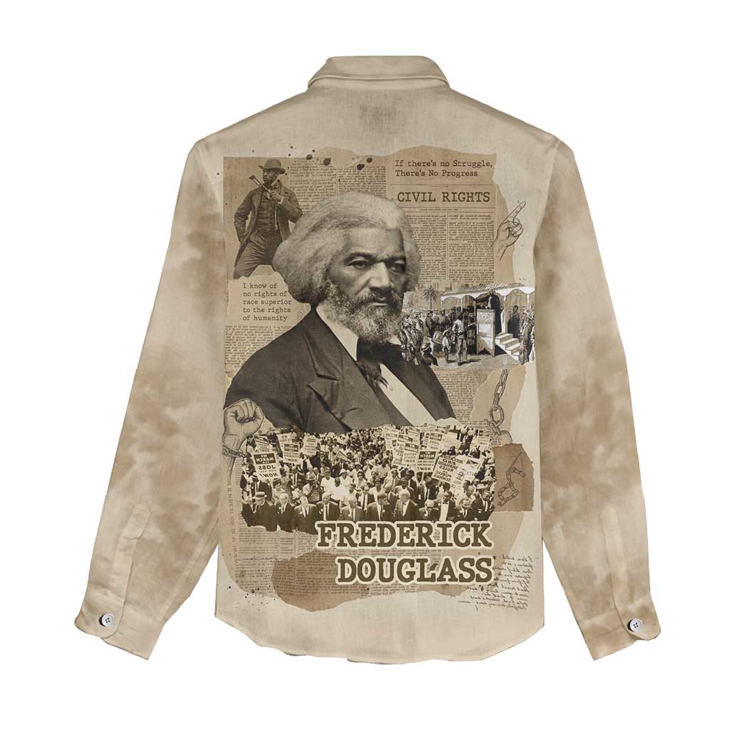 Frederick Douglass Women Casual Shirt Sepia Newspaper Collage Civil Rights March Historic Quote Design - African Pride