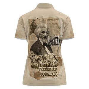 Frederick Douglass Women Polo Shirt Sepia Newspaper Collage Civil Rights March Historic Quote Design TS04