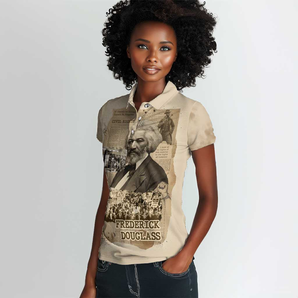 Frederick Douglass Women Polo Shirt Sepia Newspaper Collage Civil Rights March Historic Quote Design TS04