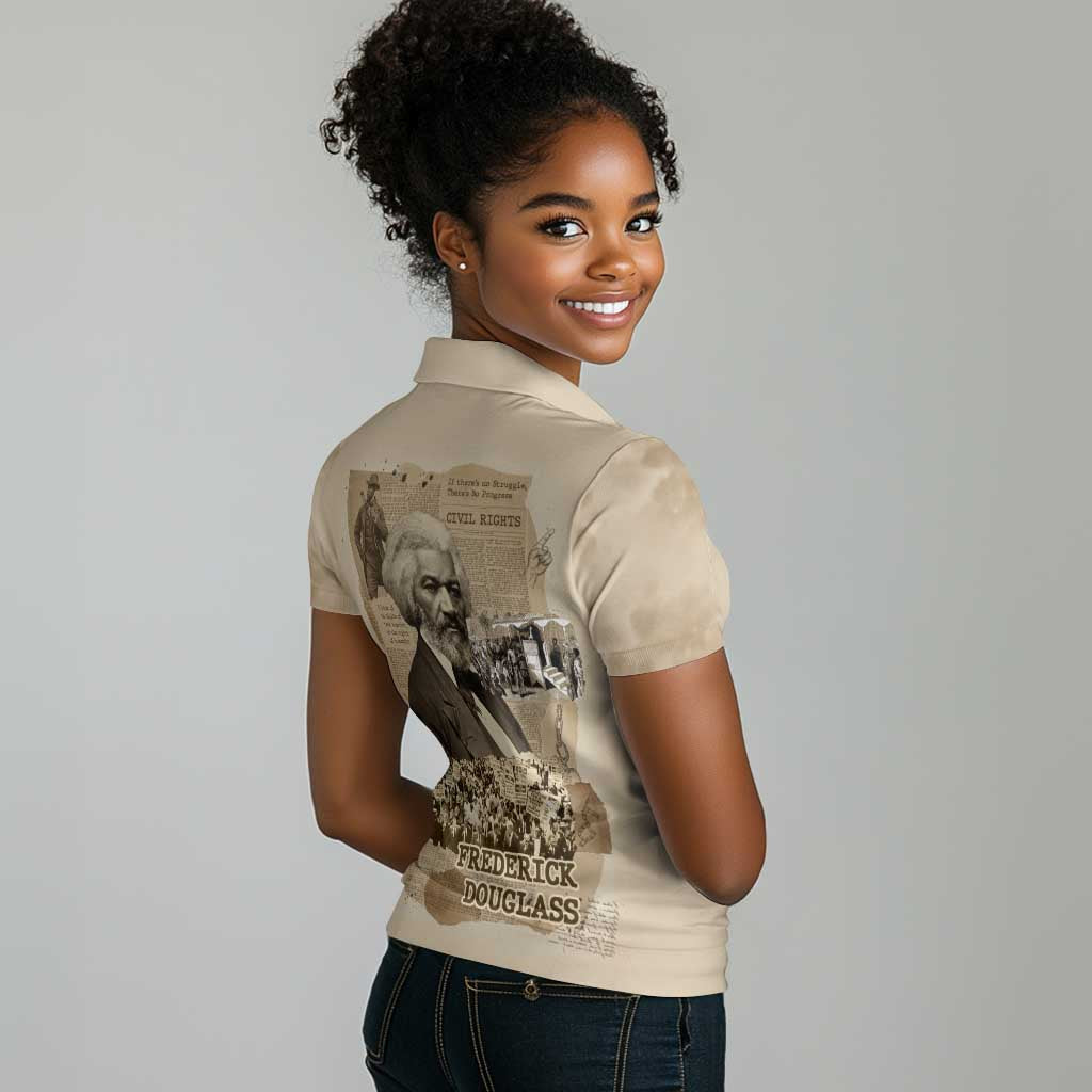 Frederick Douglass Women Polo Shirt Sepia Newspaper Collage Civil Rights March Historic Quote Design TS04