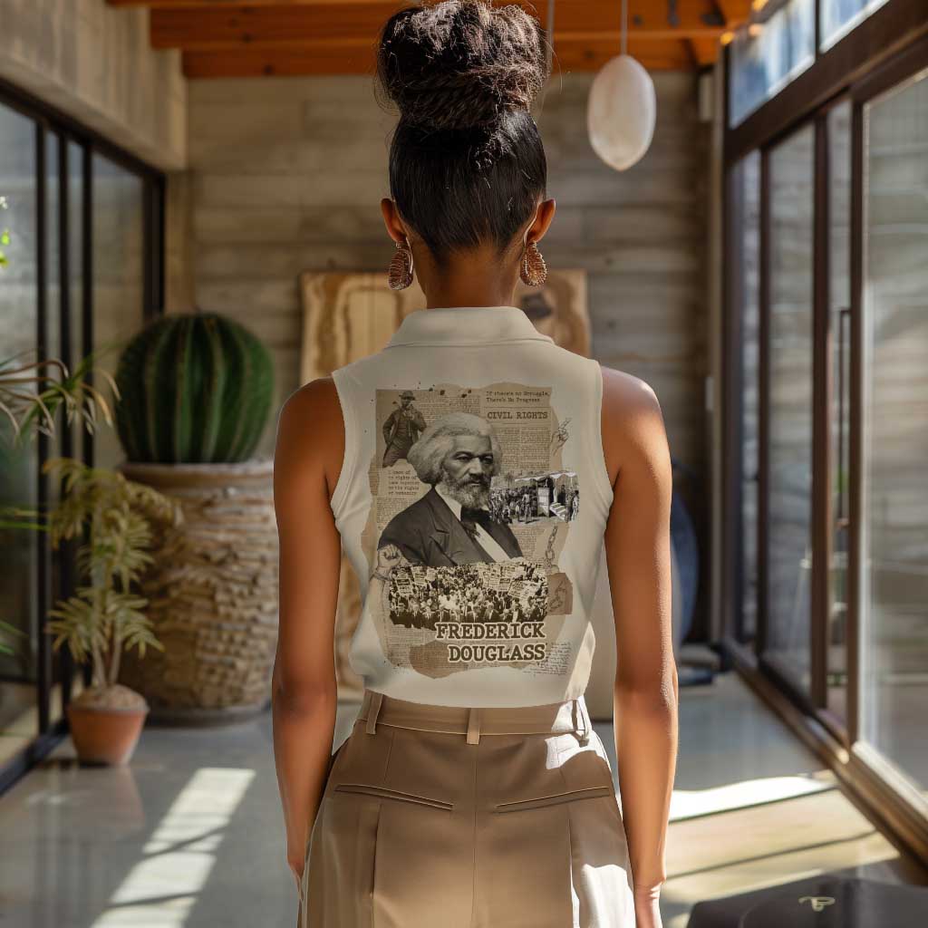 Frederick Douglass Women Sleeveless Polo Shirt Sepia Newspaper Collage Civil Rights March Historic Quote Design - African Pride