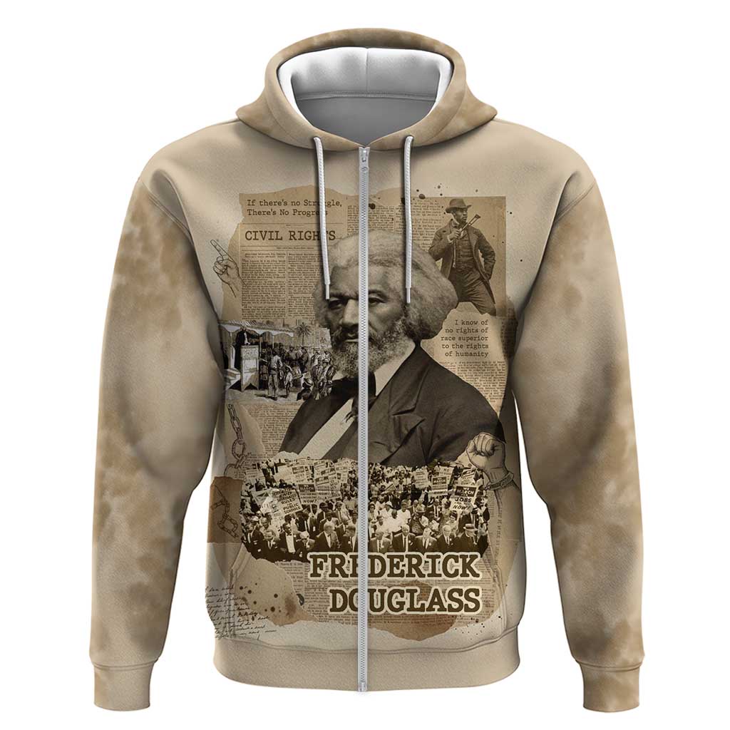 Frederick Douglass Zip Hoodie Sepia Newspaper Collage Civil Rights March Historic Quote Design - African Pride