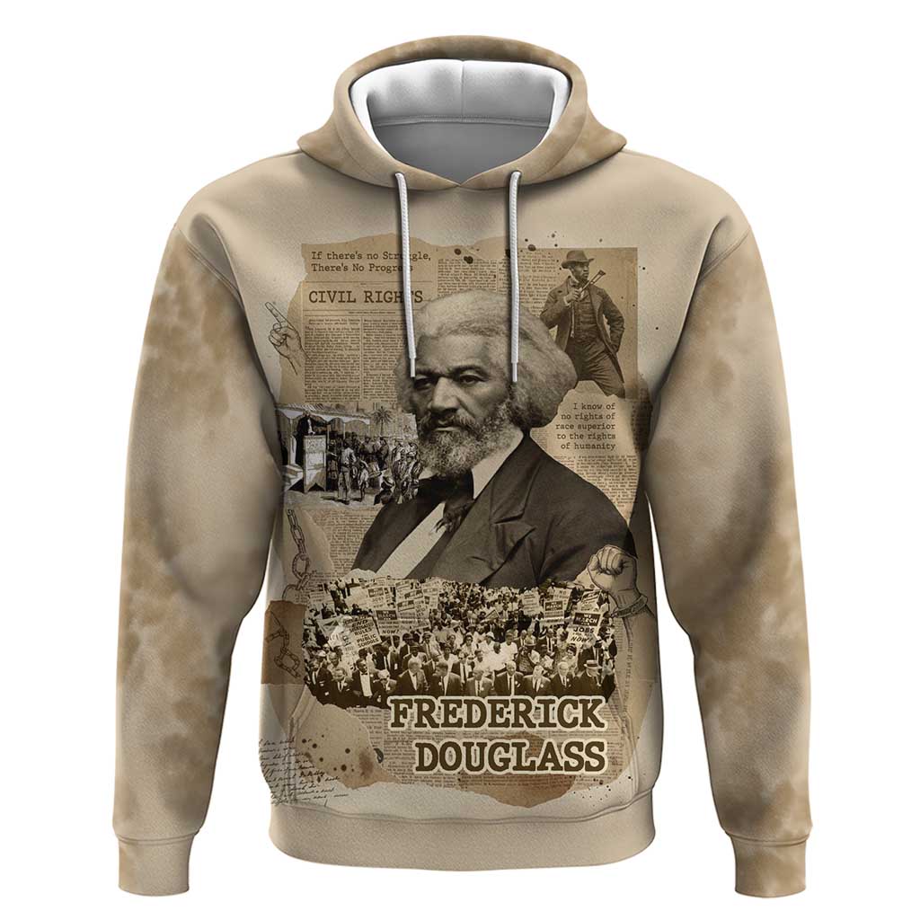 Frederick Douglass Zip Hoodie Sepia Newspaper Collage Civil Rights March Historic Quote Design - African Pride
