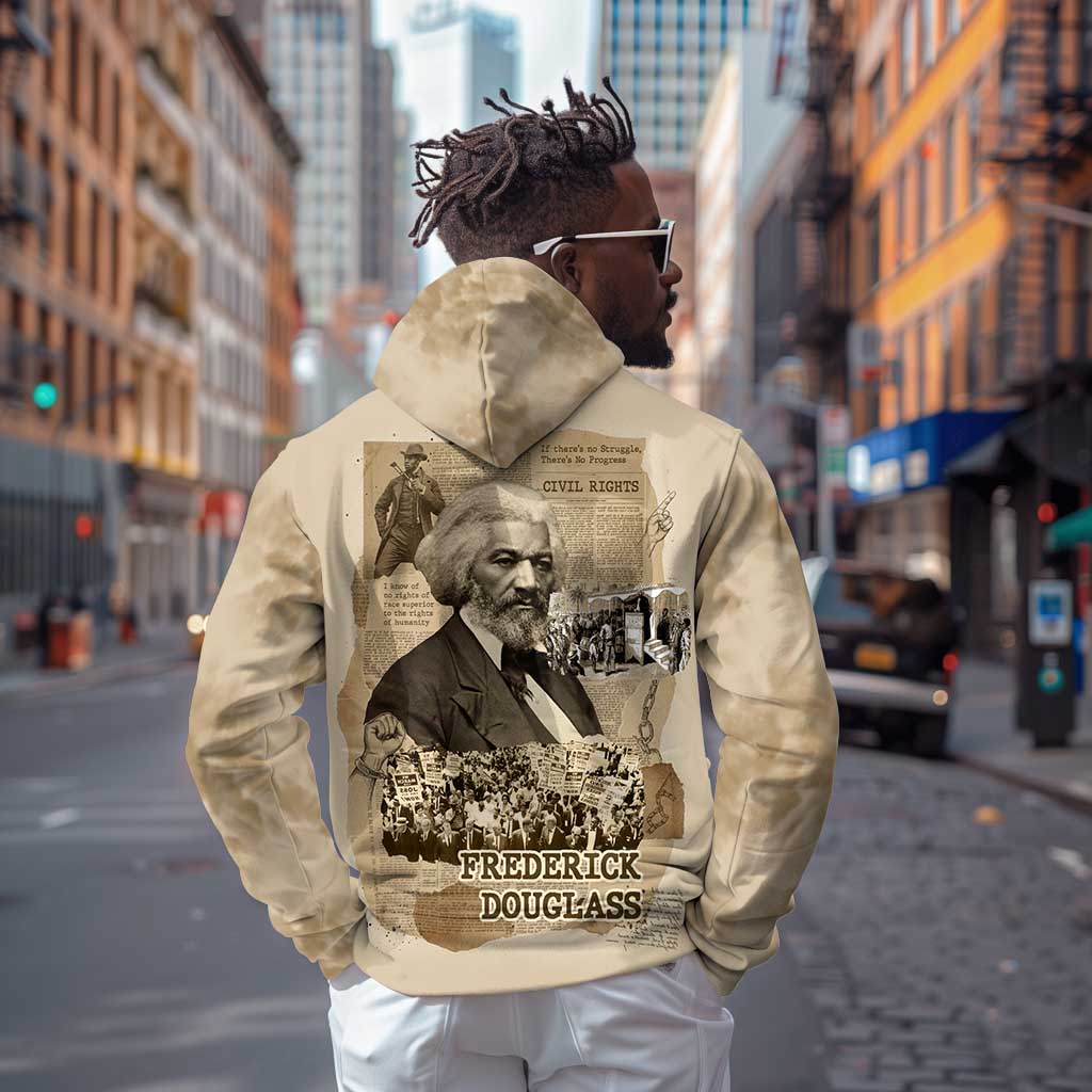 Frederick Douglass Zip Hoodie Sepia Newspaper Collage Civil Rights March Historic Quote Design - African Pride