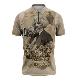 Frederick Douglass Zipper Polo Shirt Sepia Newspaper Collage Civil Rights March Historic Quote Design - African Pride