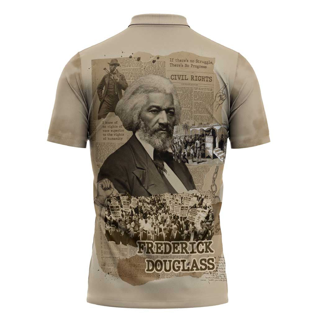 Frederick Douglass Zipper Polo Shirt Sepia Newspaper Collage Civil Rights March Historic Quote Design - African Pride