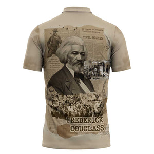 Frederick Douglass Zipper Polo Shirt Sepia Newspaper Collage Civil Rights March Historic Quote Design - African Pride