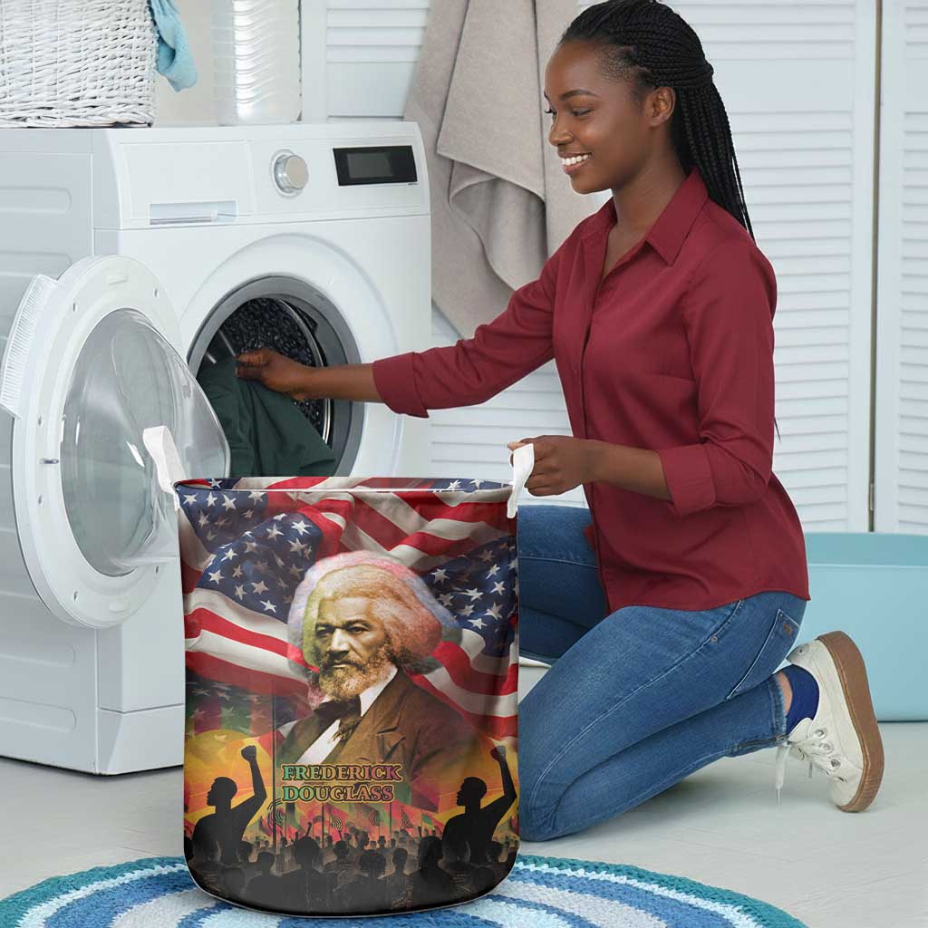 Frederick Douglass Laundry Basket American Flag Background Powerful Quote Build Strong Children Civil Rights Tribute - African Pride