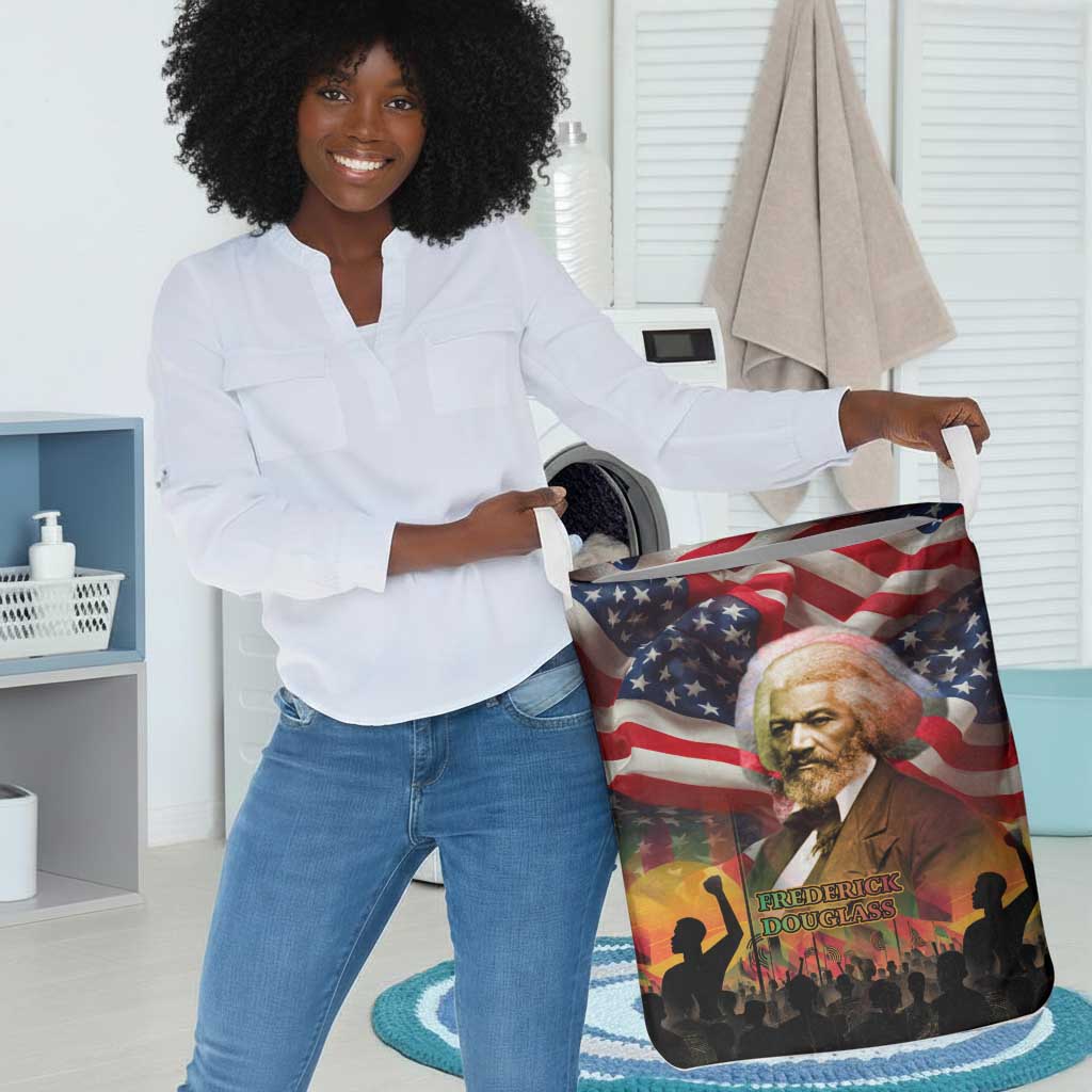 Frederick Douglass Laundry Basket American Flag Background Powerful Quote Build Strong Children Civil Rights Tribute - African Pride