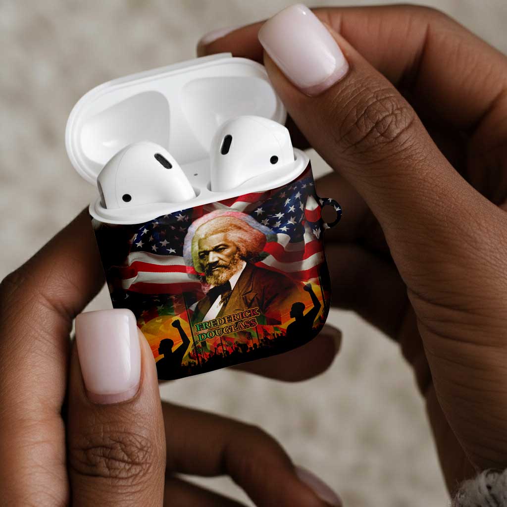 Frederick Douglass AirPods Case American Flag Background Powerful Quote Build Strong Children Civil Rights Tribute - African Pride