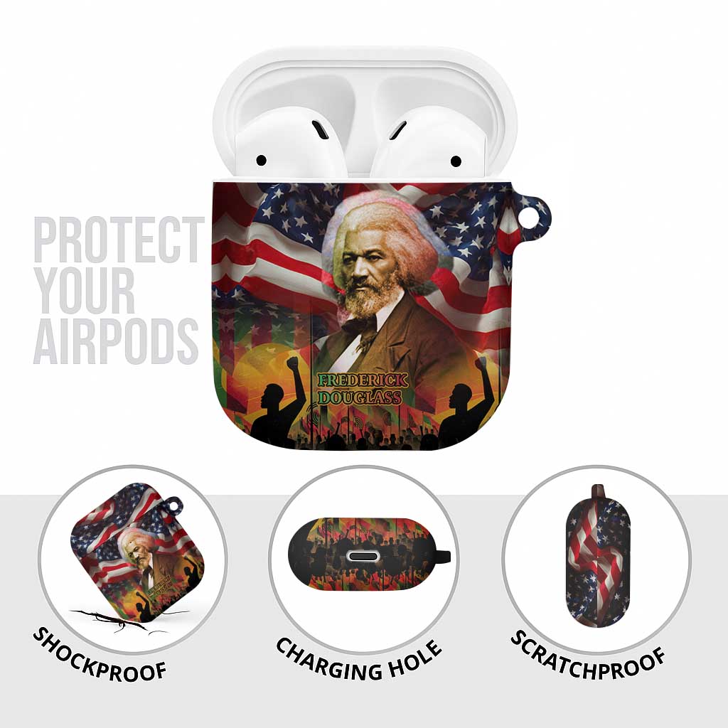 Frederick Douglass AirPods Case American Flag Background Powerful Quote Build Strong Children Civil Rights Tribute - African Pride