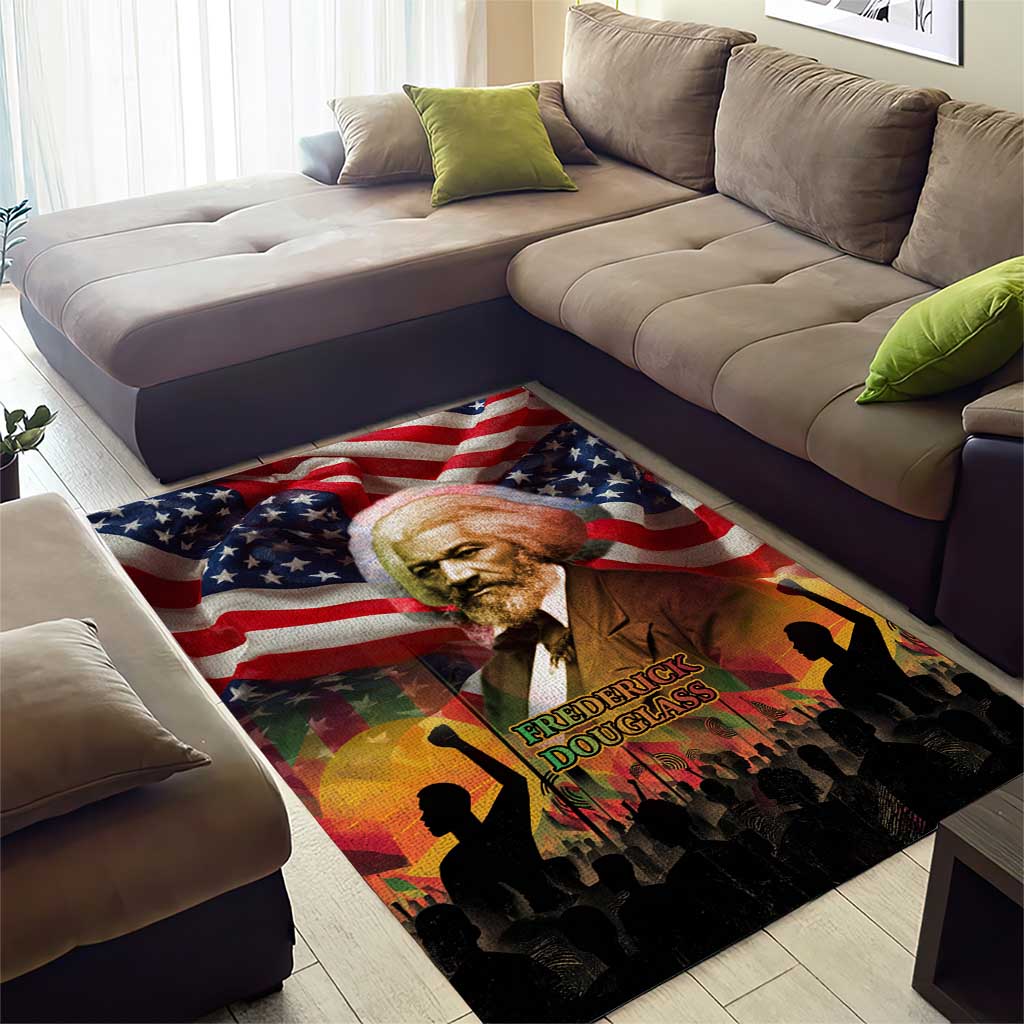 Frederick Douglass Area Rug American Flag Background Powerful Quote Build Strong Children Civil Rights Tribute - African Pride