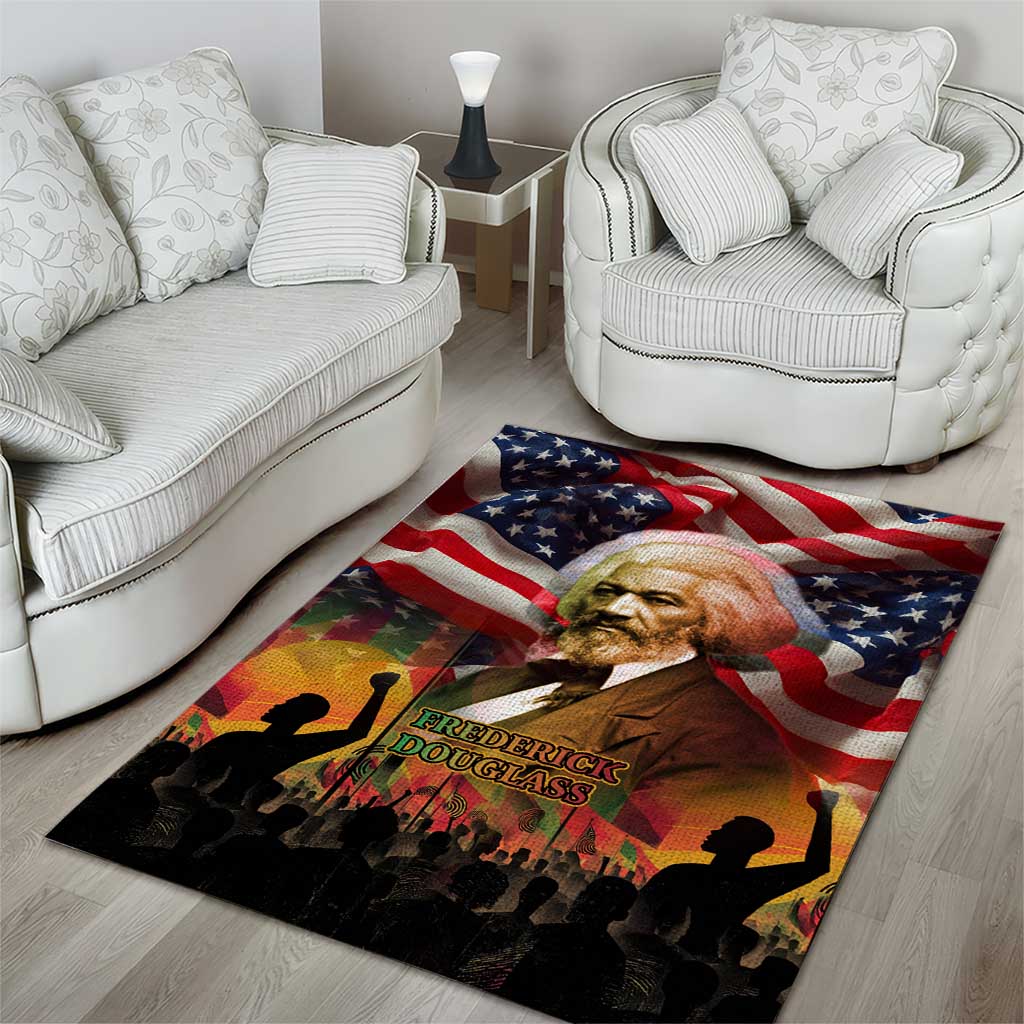 Frederick Douglass Area Rug American Flag Background Powerful Quote Build Strong Children Civil Rights Tribute - African Pride