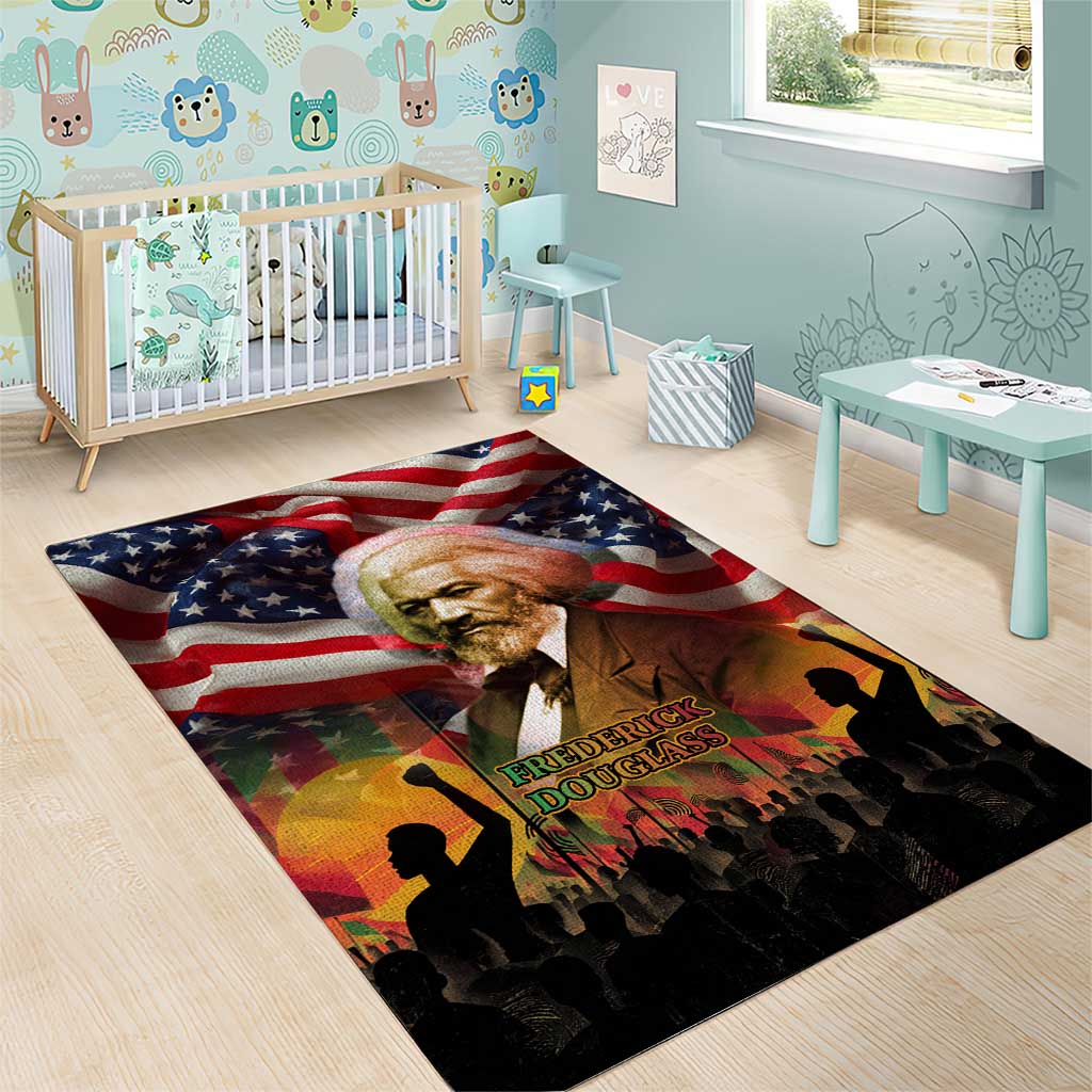 Frederick Douglass Area Rug American Flag Background Powerful Quote Build Strong Children Civil Rights Tribute - African Pride